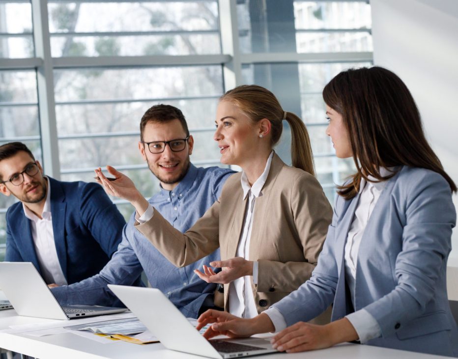 Group of business people at conference.They discuss and train a Medical Temp Agency